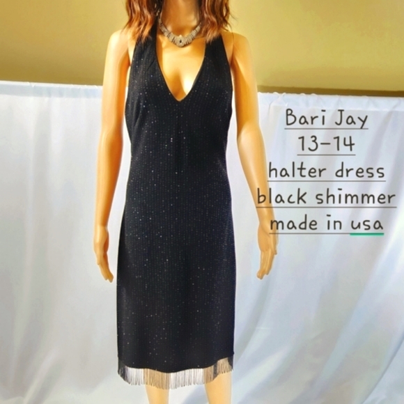Vintage Dresses & Skirts - Little black dress halter dress size 13-14 by Bari Jay vintage dress classic
